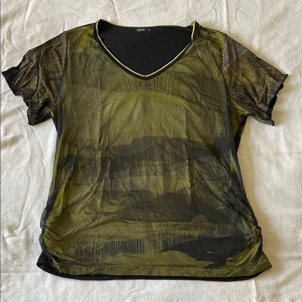 Green and Black Top with Mesh Layer
